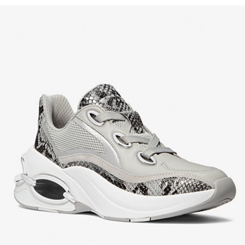 MICHAEL KORS Toni Mixed-Media Leather Trainer Size 6,5